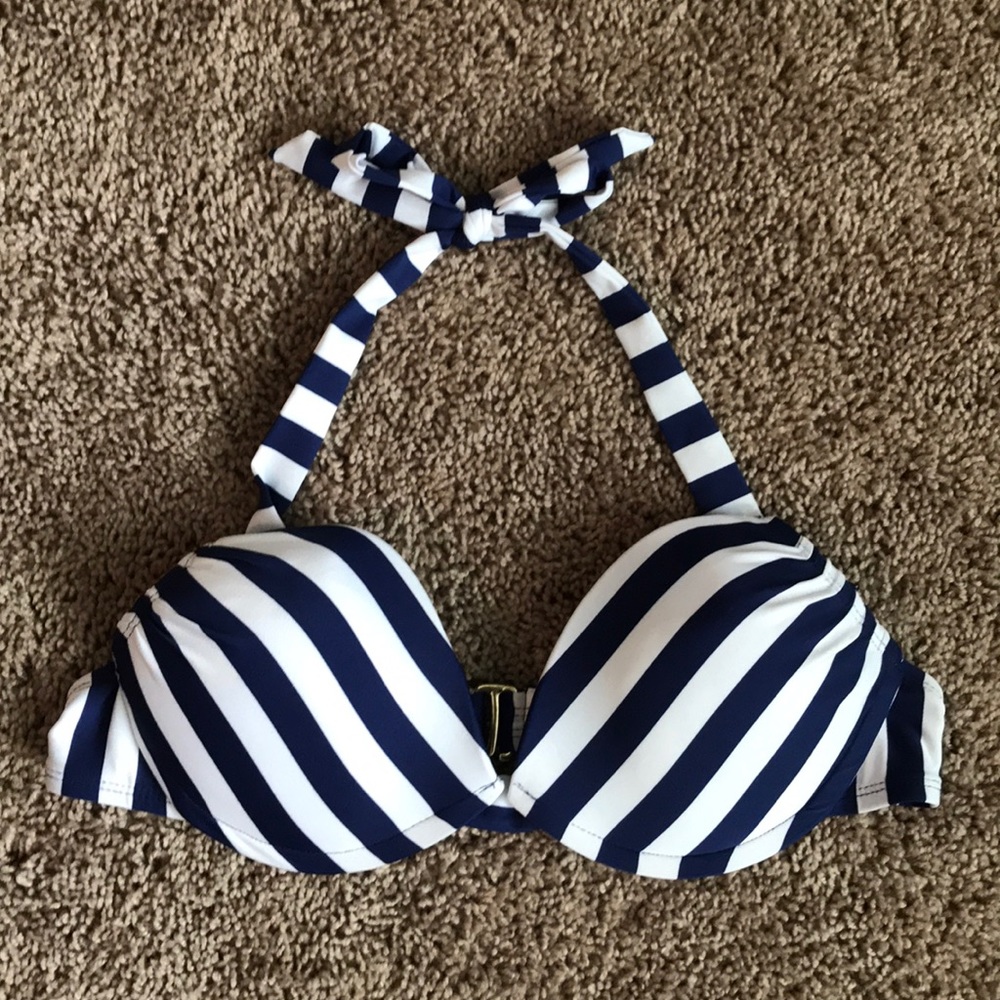Mossimo Navy and White Bikini Halter Top